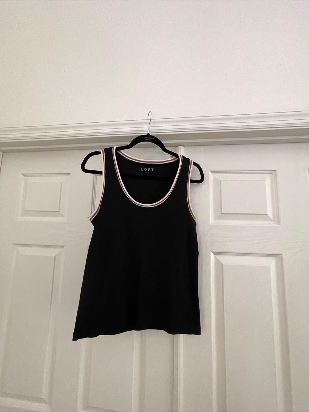 LOFT Black Tank with Brown -Trim Scoop Neck